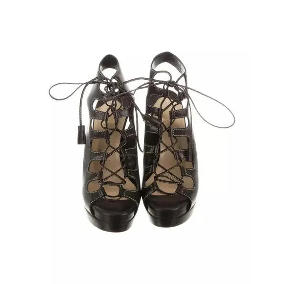 Christian Louboutin Black Miss Fortune Lace Up Platform 120 Sandal Shoe 37.5/7